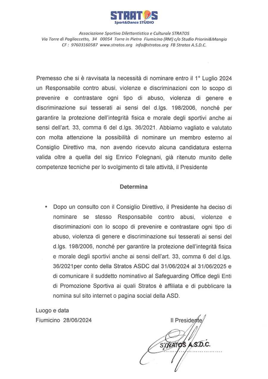Determina nomina SafeGuarding Stratos